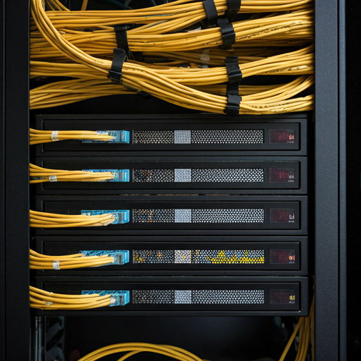 Server rack with neatly organized ethernet cables