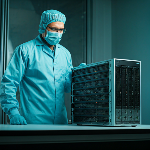 Technician assembling a high-end server in a clean lab environment